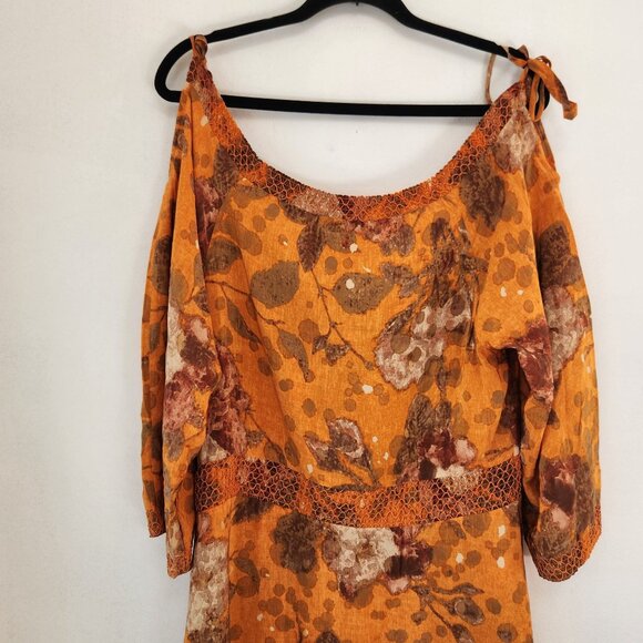 Anthropologie Moulinette Souers 100% Silk Cara Cara Dress Orange Floral Women 2X - Picture 5 of 10